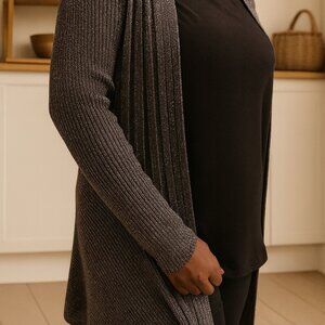 Melanie Lyne Metallic Ribbed Asymmetric Cardigan – Size M